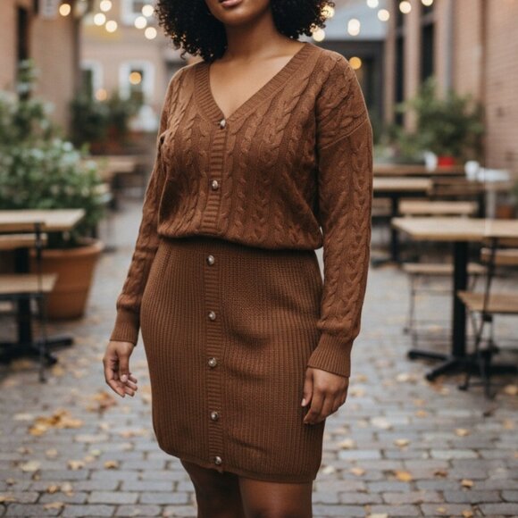 Cupshe Rust Cable Sweater Dress Size XL - Picture 1 of 12